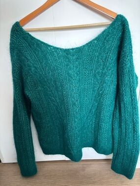 Sezane Teal Cable-Knit Scoopneck Sweater